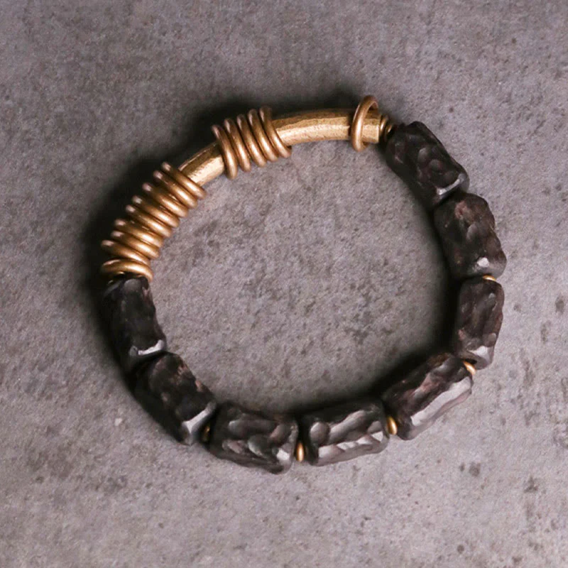 Buddha Stones Legno di ebano Rame Ottone Anello circolare Bracciale della pace - Image 2