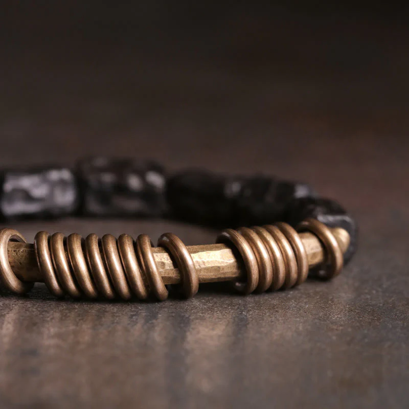 Buddha Stones Legno di ebano Rame Ottone Anello circolare Bracciale della pace - Image 3