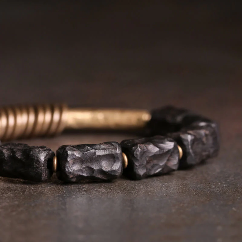 Buddha Stones Legno di ebano Rame Ottone Anello circolare Bracciale della pace - Image 4