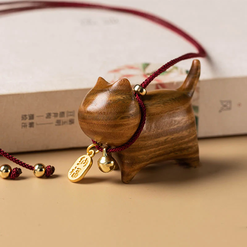 Buddha Stones Legno di ebano Sandalo verde Gatto fortunato Fu Personaggio Campana della fortuna Bilancia Auto Decorazione appesa - Image 11