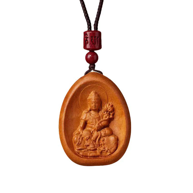 Buddha Stones Legno di pesca Cinabro Om Mani Padme Hum Zodiaco cinese Collana con corda nera Pendenti - Image 12
