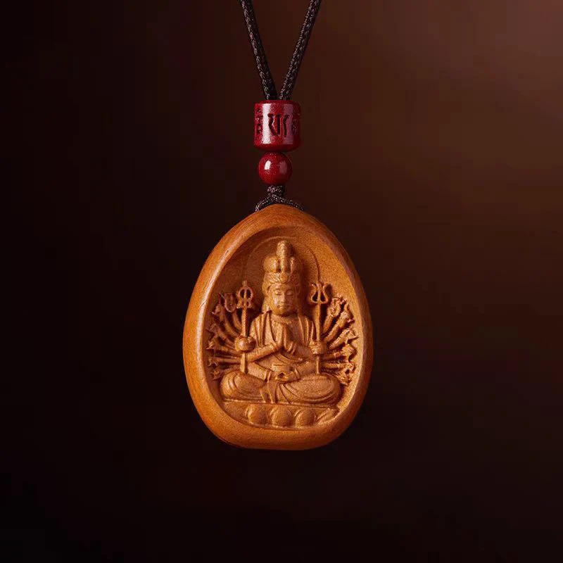 Buddha Stones Legno di pesca Cinabro Om Mani Padme Hum Zodiaco cinese Collana con corda nera Pendenti - Image 14