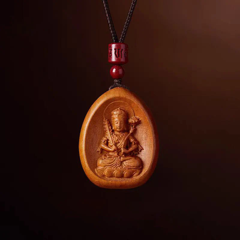 Buddha Stones Legno di pesca Cinabro Om Mani Padme Hum Zodiaco cinese Collana con corda nera Pendenti - Image 15
