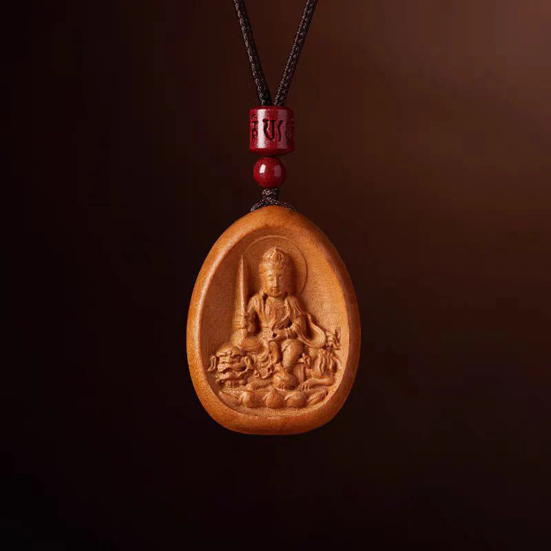 Buddha Stones Legno di pesca Cinabro Om Mani Padme Hum Zodiaco cinese Collana con corda nera Pendenti - Image 16