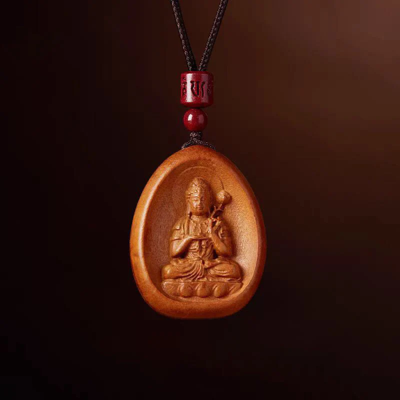 Buddha Stones Legno di pesca Cinabro Om Mani Padme Hum Zodiaco cinese Collana con corda nera Pendenti - Image 17