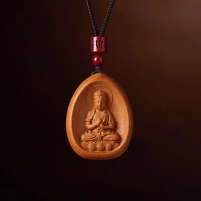 Buddha Stones Legno di pesca Cinabro Om Mani Padme Hum Zodiaco cinese Collana con corda nera Pendenti - Image 18