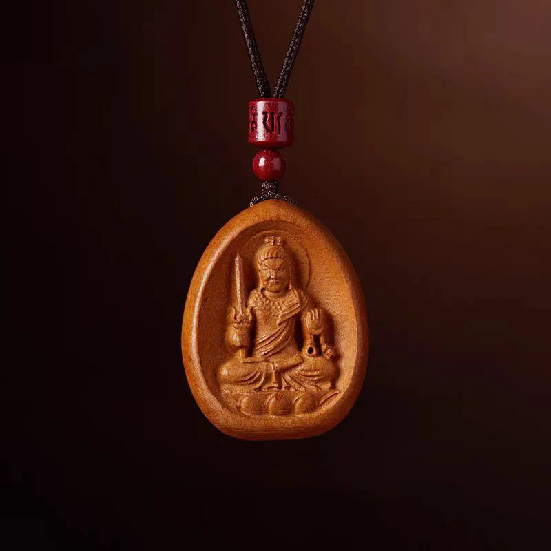 Buddha Stones Legno di pesca Cinabro Om Mani Padme Hum Zodiaco cinese Collana con corda nera Pendenti - Image 19