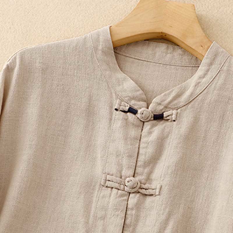 Buddha Stones Bottone di nodo cinese artistico letterario Abbigliamento casual in cotone - Image 3