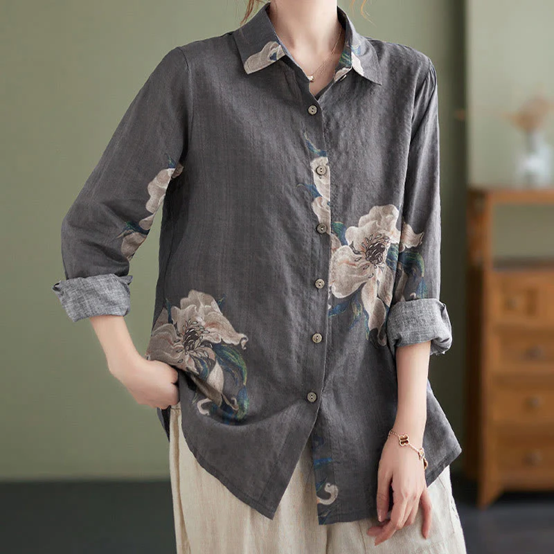 Abbigliamento in cotone con stampa floreale artistica letteraria di Buddha Stones - Image 29