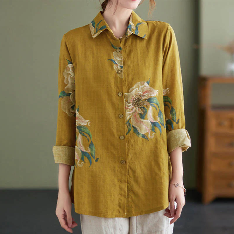 Abbigliamento in cotone con stampa floreale artistica letteraria di Buddha Stones - Image 3