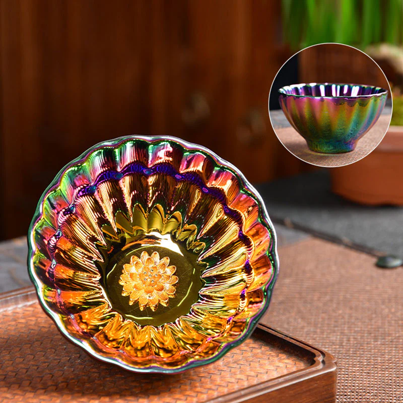 Buddha Stones Loto Pavone Intarsiato Multicolore Cinese Jianzhan Tazza da Tè in Ceramica Tazza da Tè Kung Fu - Image 3