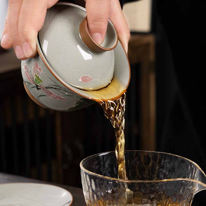 Buddha Stones Lotus Koi Fish Pod Leaf Ceramic Gaiwan Sancai Tazza da tè Kung Fu Tazza da tè e piattino con coperchio 140ml - Image 16
