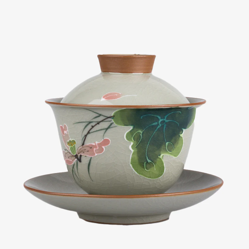 Buddha Stones Lotus Koi Fish Pod Leaf Ceramic Gaiwan Sancai Tazza da tè Kung Fu Tazza da tè e piattino con coperchio 140ml - Image 18