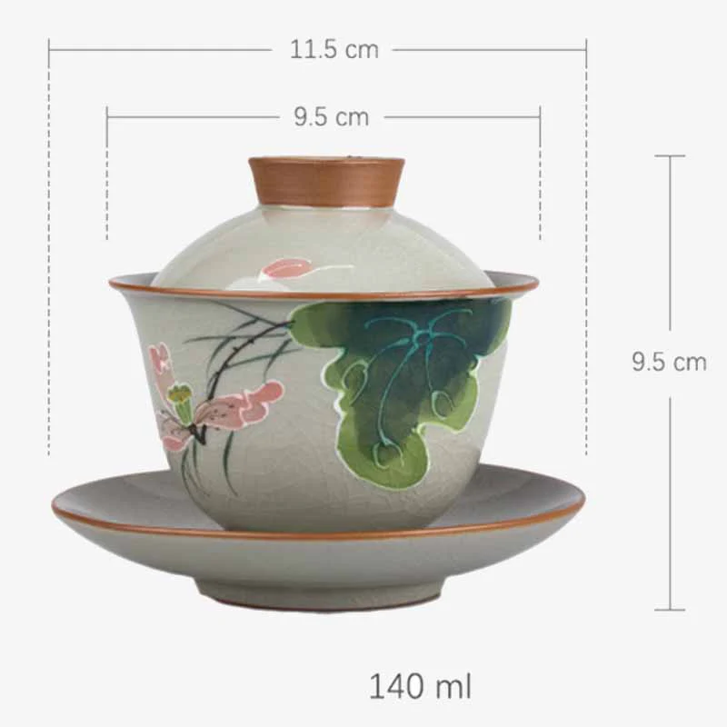 Buddha Stones Lotus Koi Fish Pod Leaf Ceramic Gaiwan Sancai Tazza da tè Kung Fu Tazza da tè e piattino con coperchio 140ml - Image 19