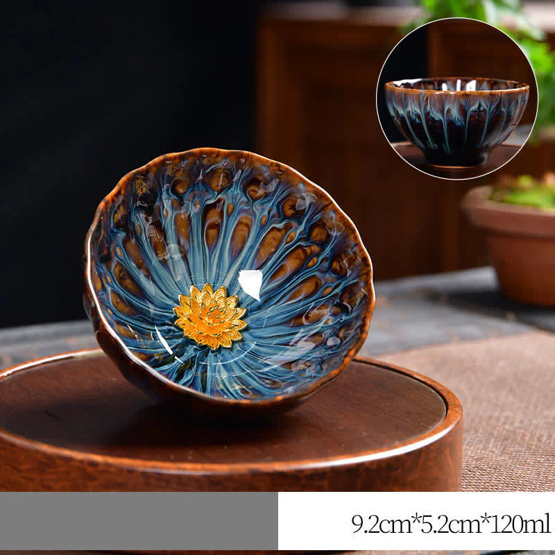 Buddha Stones Lotus Pavone Drago Fenice Koi Pesce Tazza da tè in ceramica Tazze da tè intarsiate 120ml - Image 10