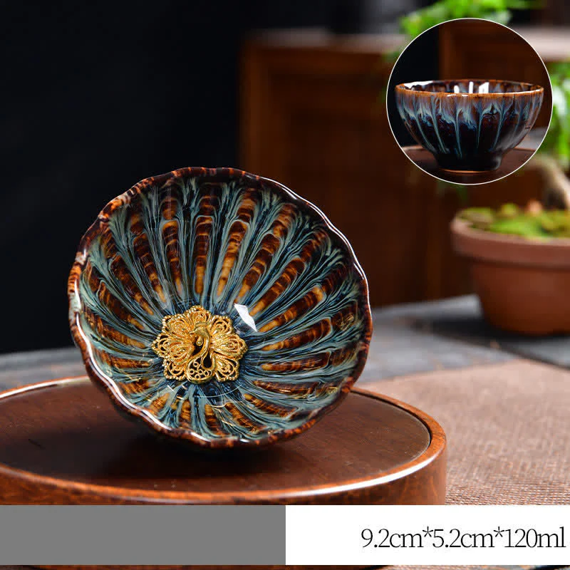 Buddha Stones Lotus Pavone Drago Fenice Koi Pesce Tazza da tè in ceramica Tazze da tè intarsiate 120ml - Image 12