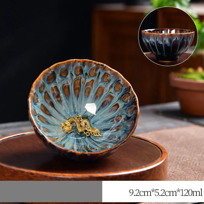 Buddha Stones Lotus Pavone Drago Fenice Koi Pesce Tazza da tè in ceramica Tazze da tè intarsiate 120ml - Image 14