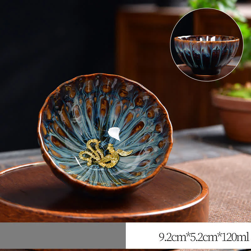 Buddha Stones Lotus Pavone Drago Fenice Koi Pesce Tazza da tè in ceramica Tazze da tè intarsiate 120ml - Image 15