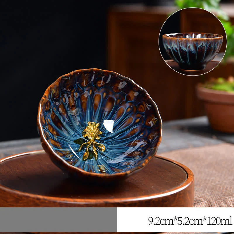 Buddha Stones Lotus Pavone Drago Fenice Koi Pesce Tazza da tè in ceramica Tazze da tè intarsiate 120ml - Image 16
