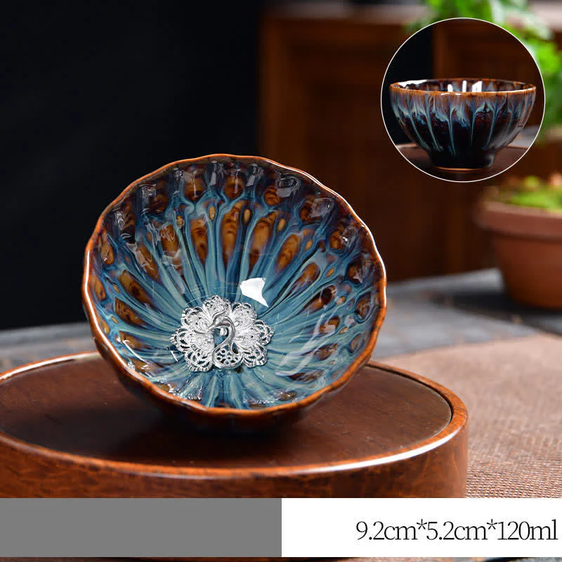 Buddha Stones Lotus Pavone Drago Fenice Koi Pesce Tazza da tè in ceramica Tazze da tè intarsiate 120ml - Image 19