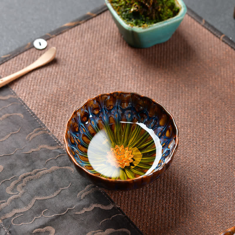 Buddha Stones Lotus Pavone Drago Fenice Koi Pesce Tazza da tè in ceramica Tazze da tè intarsiate 120ml - Image 2