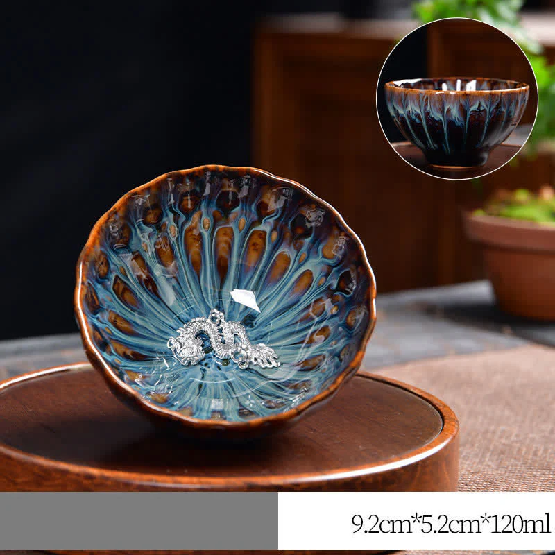 Buddha Stones Lotus Pavone Drago Fenice Koi Pesce Tazza da tè in ceramica Tazze da tè intarsiate 120ml - Image 21