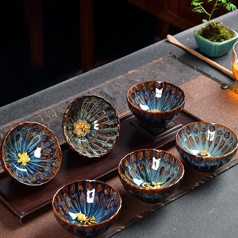 Buddha Stones Lotus Pavone Drago Fenice Koi Pesce Tazza da tè in ceramica Tazze da tè intarsiate 120ml - Image 3