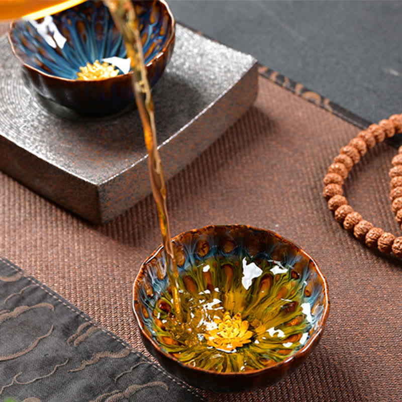 Buddha Stones Lotus Pavone Drago Fenice Koi Pesce Tazza da tè in ceramica Tazze da tè intarsiate 120ml - Image 4