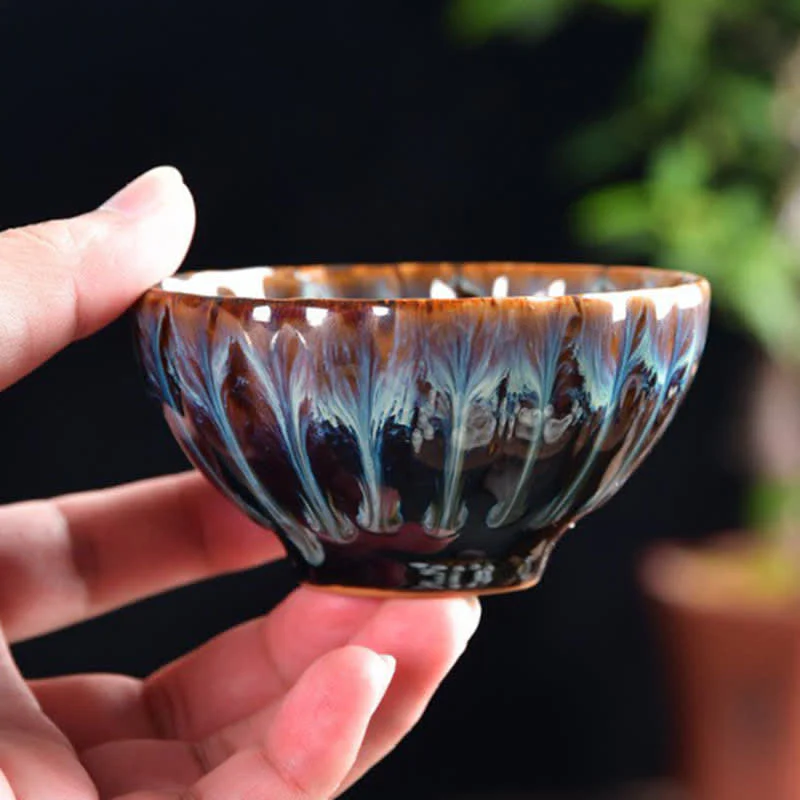 Buddha Stones Lotus Pavone Drago Fenice Koi Pesce Tazza da tè in ceramica Tazze da tè intarsiate 120ml - Image 5