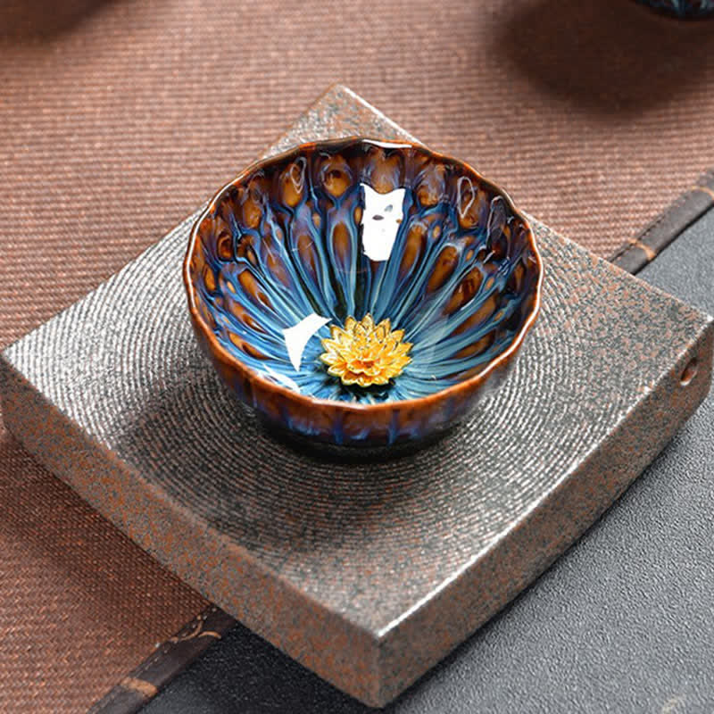 Buddha Stones Lotus Pavone Drago Fenice Koi Pesce Tazza da tè in ceramica Tazze da tè intarsiate 120ml - Image 8