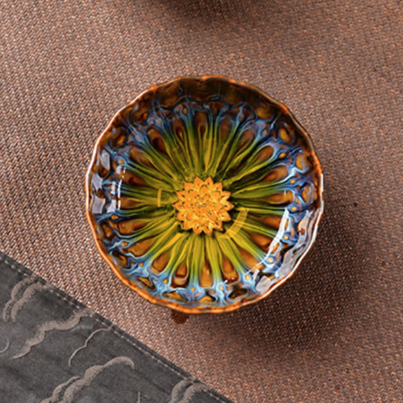 Buddha Stones Lotus Pavone Drago Fenice Koi Pesce Tazza da tè in ceramica Tazze da tè intarsiate 120ml - Image 9