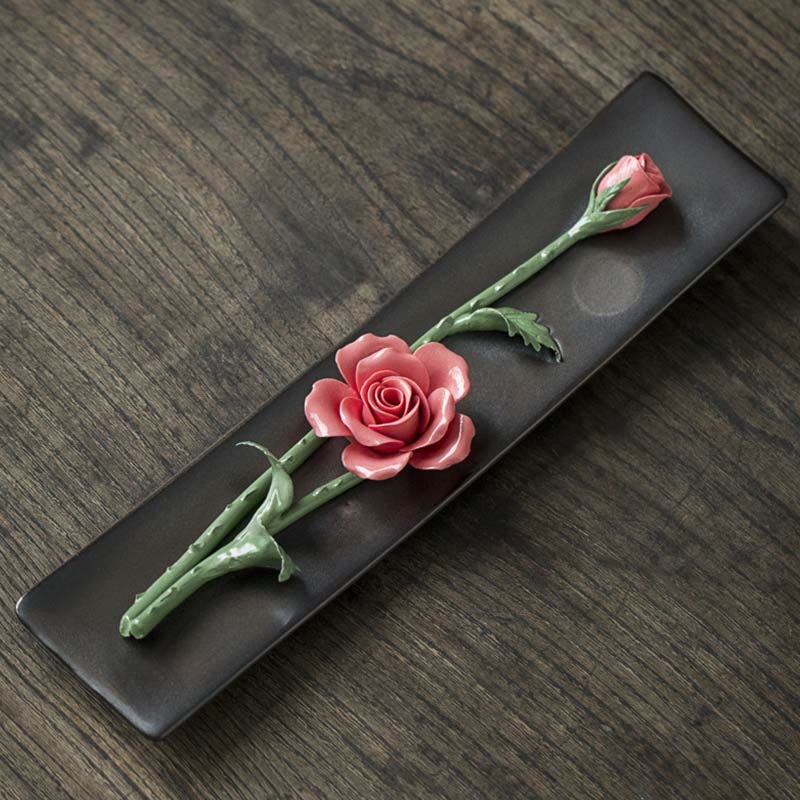 Buddha Stones Lotus Peonia Rosa Fiore Ceramica Bruciatore di Incenso Spirituale - Image 12