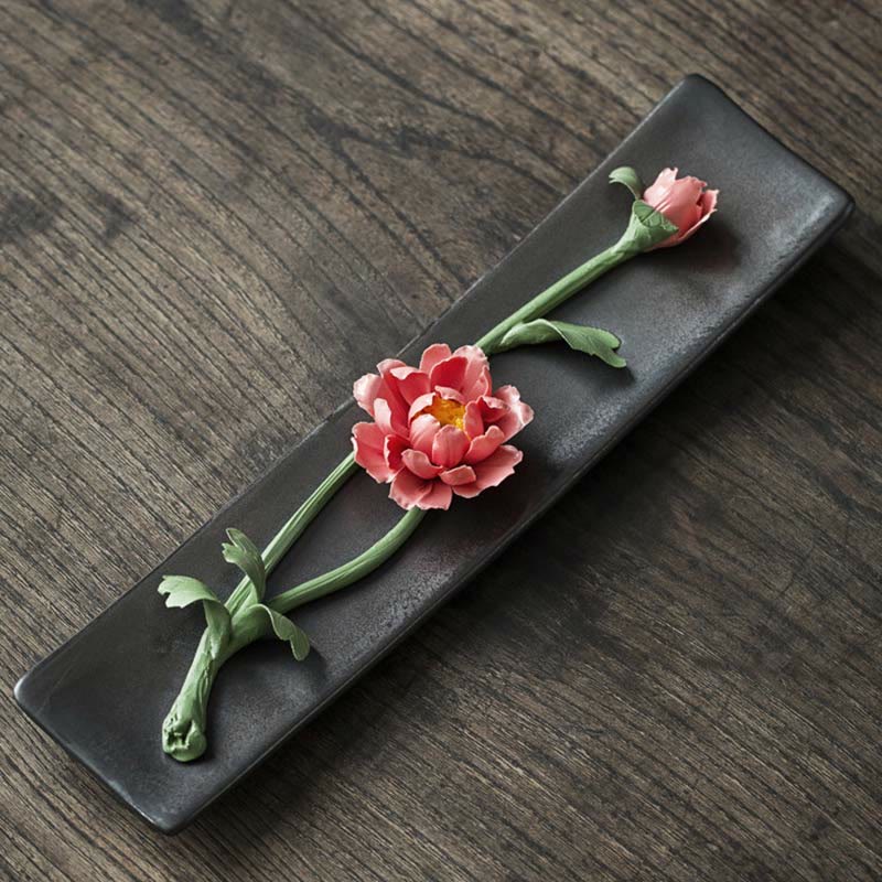 Buddha Stones Lotus Peonia Rosa Fiore Ceramica Bruciatore di Incenso Spirituale - Image 13