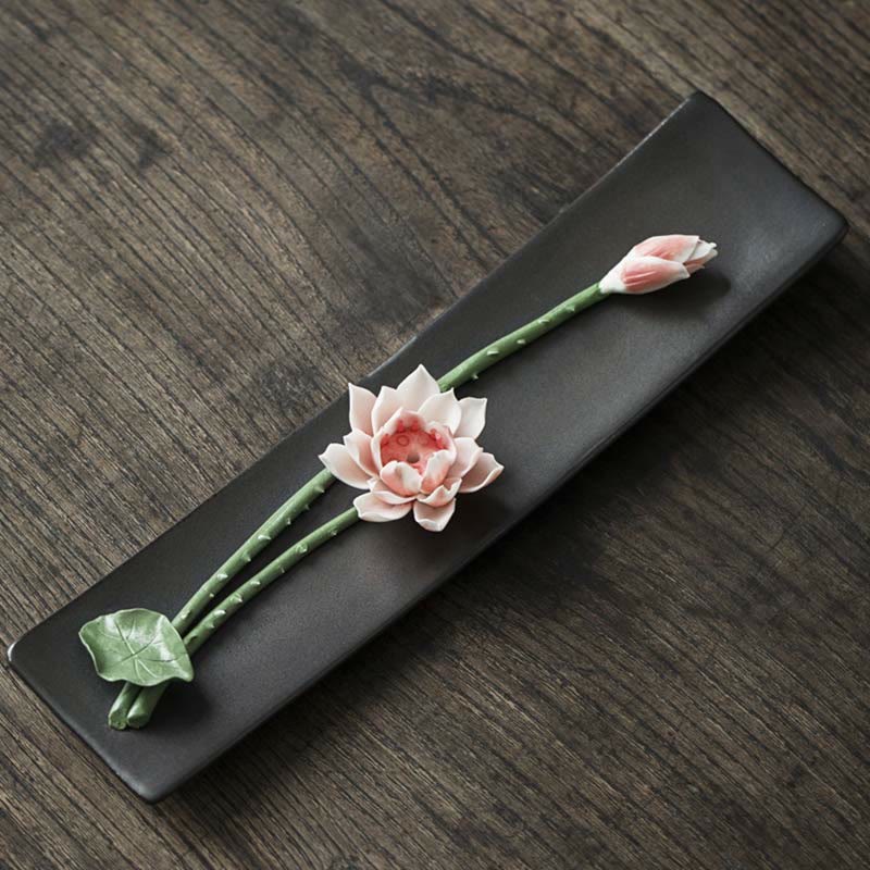 Buddha Stones Lotus Peonia Rosa Fiore Ceramica Bruciatore di Incenso Spirituale - Image 7