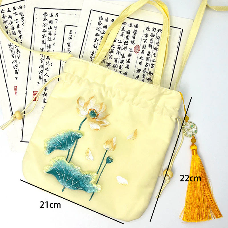 Buddha Stones Lotus Peony Epiphyllum Phoenix Suzhou Ricamo Cotone Lino Tote Borsa a Tracolla Borsa a Mano - Image 17