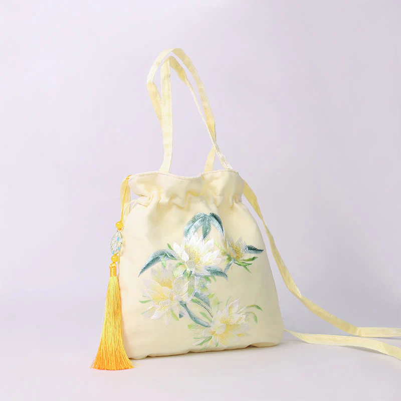 Buddha Stones Lotus Peony Epiphyllum Phoenix Suzhou Ricamo Cotone Lino Tote Borsa a Tracolla Borsa a Mano - Image 6