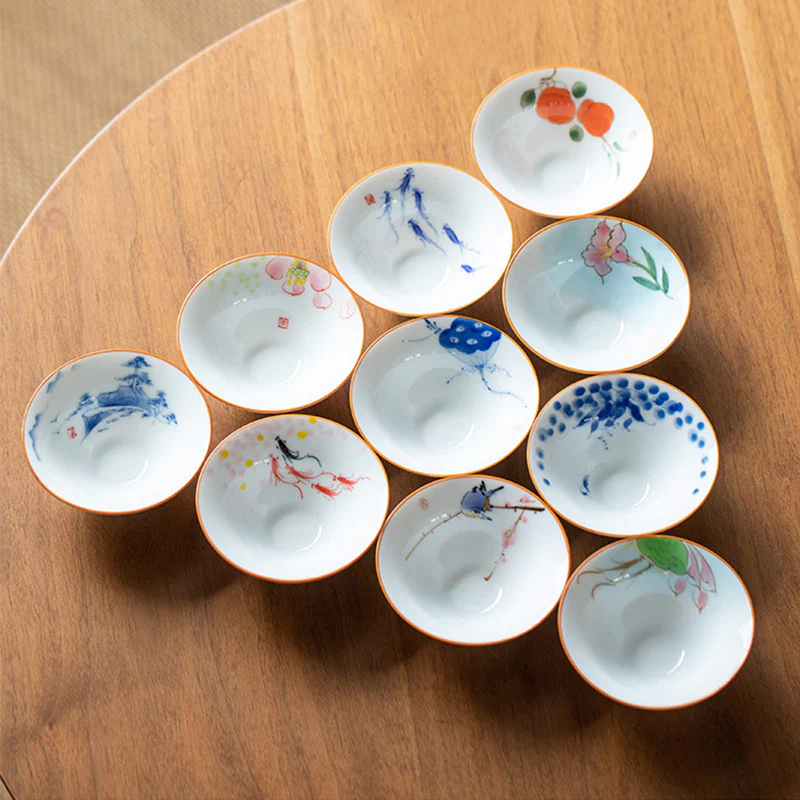 Buddha Stones Mandala Fiore Koi Pesce Loto Uccello Cachi Tazza da tè Kung Fu Tazza da tè 50ml - Image 2