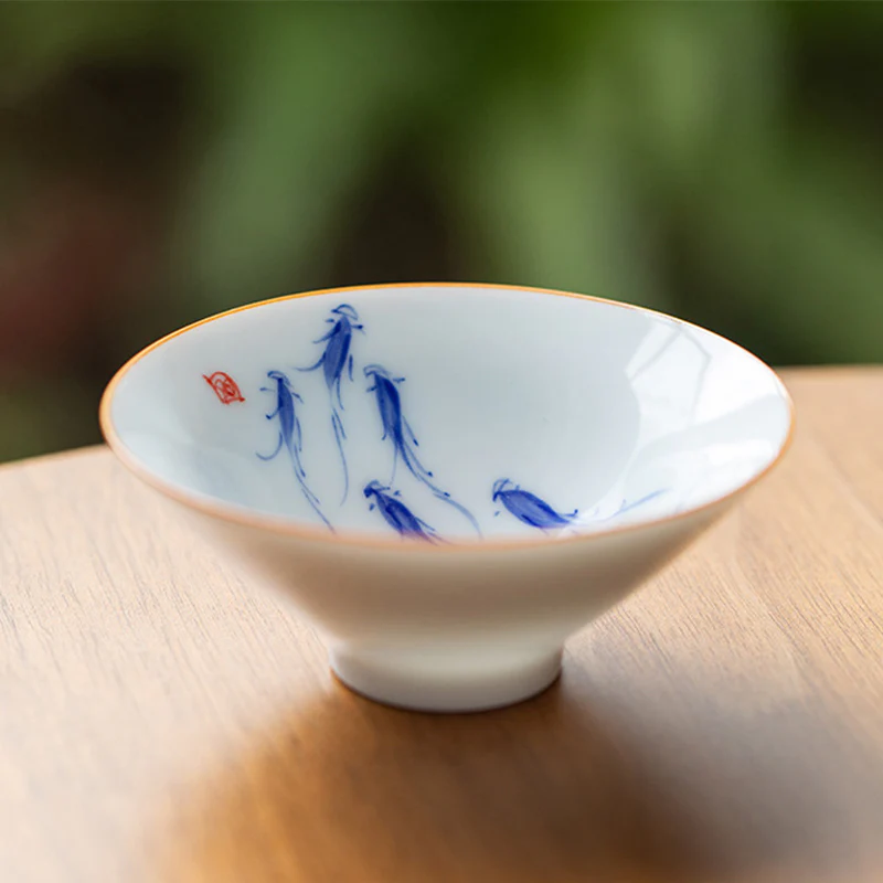Buddha Stones Mandala Fiore Koi Pesce Loto Uccello Cachi Tazza da tè Kung Fu Tazza da tè 50ml - Image 7