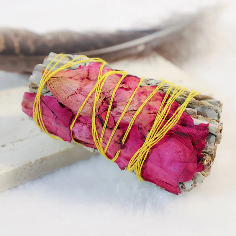 Buddha Stones, margherite colorate, fiori di rosa rossa, bastoncino di sbavatura per la pulizia della casa, incenso, guarigione, meditazione, bastoncino di sbavatura, rituali, set - Image 10
