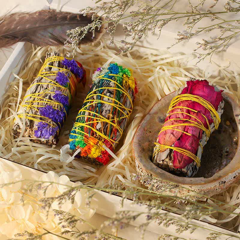 Buddha Stones, margherite colorate, fiori di rosa rossa, bastoncino di sbavatura per la pulizia della casa, incenso, guarigione, meditazione, bastoncino di sbavatura, rituali, set - Image 6