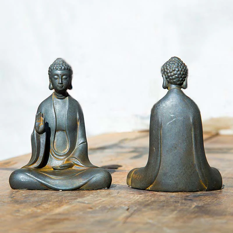 Buddha Stones Meditazione fatta a mano Buddha Sakyamuni Polvere di ferro Ruggine Statua in resina Decorazione - Image 3