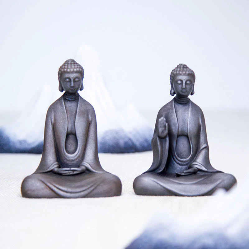Buddha Stones Meditazione fatta a mano Buddha Sakyamuni Polvere di ferro Ruggine Statua in resina Decorazione - Image 35