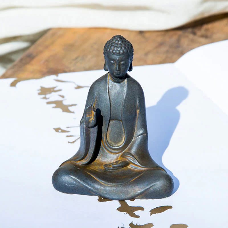 Buddha Stones Meditazione fatta a mano Buddha Sakyamuni Polvere di ferro Ruggine Statua in resina Decorazione - Image 5