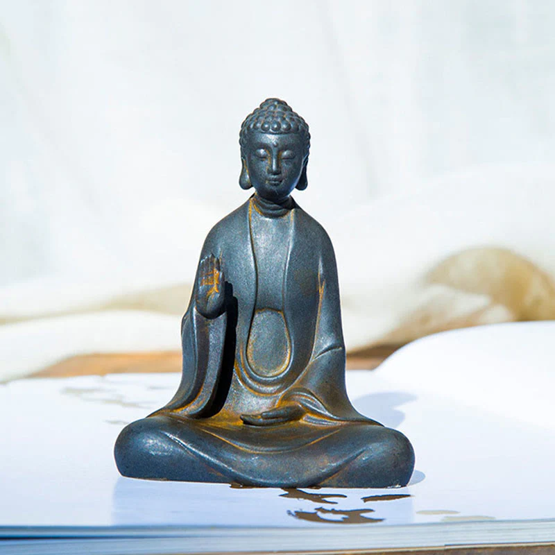 Buddha Stones Meditazione fatta a mano Buddha Sakyamuni Polvere di ferro Ruggine Statua in resina Decorazione - Image 7