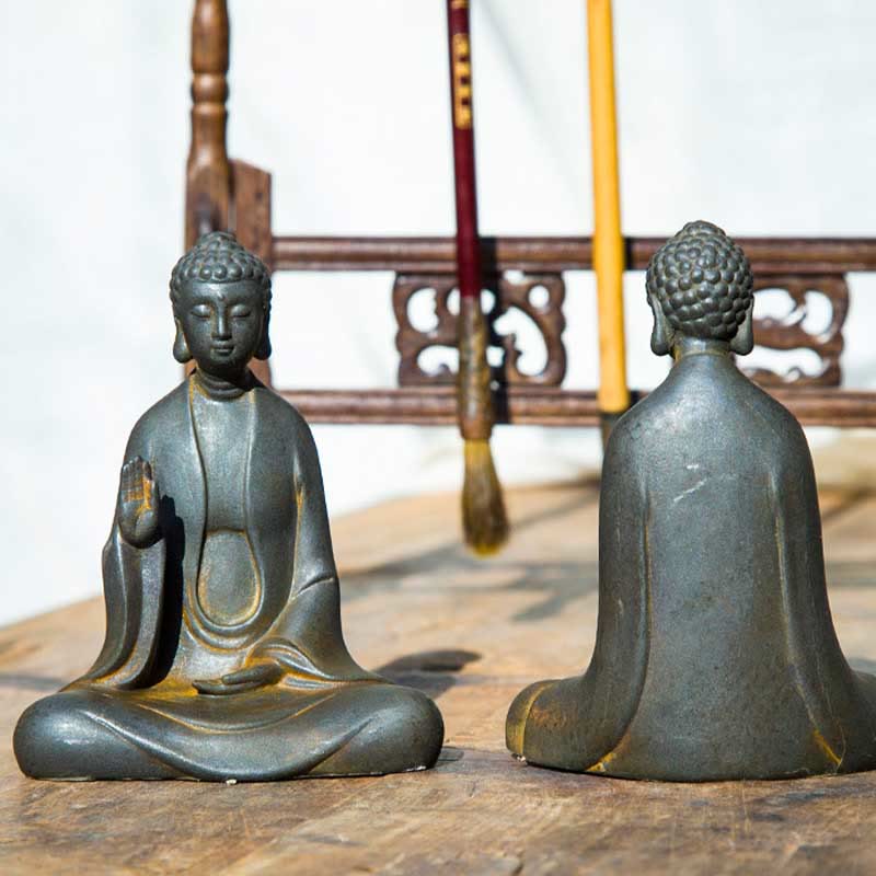 Buddha Stones Meditazione fatta a mano Buddha Sakyamuni Polvere di ferro Ruggine Statua in resina Decorazione - Image 9