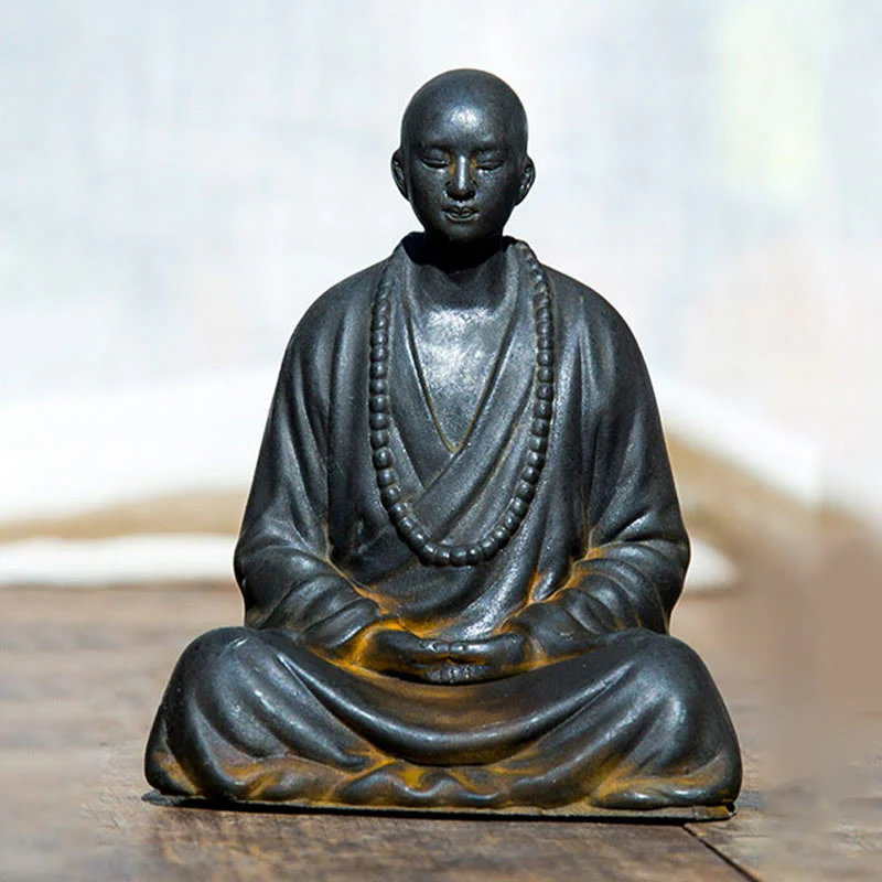 Buddha Stones Meditazione Monaco Preghiera Polvere di Ferro Ruggine Statua Resina Decorazione per la Casa - Image 7