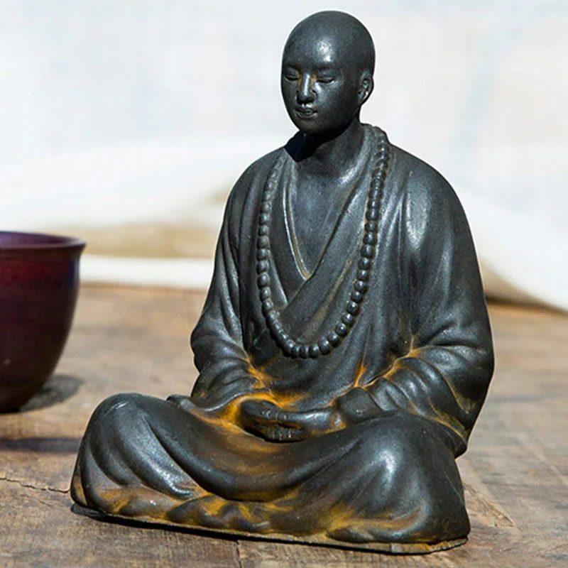 Buddha Stones Meditazione Monaco Preghiera Polvere di Ferro Ruggine Statua Resina Decorazione per la Casa - Image 8