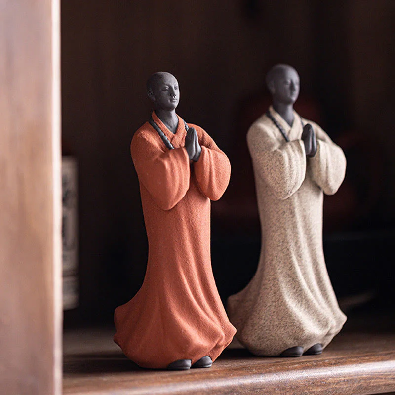 Buddha Stones Meditazione Preghiera Monaco Figura Ceramica Compassione Serenità Decorazione Casa - Image 11