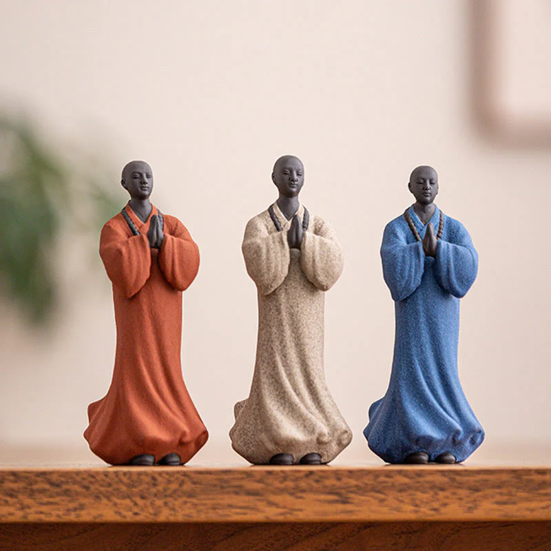 Buddha Stones Meditazione Preghiera Monaco Figura Ceramica Compassione Serenità Decorazione Casa - Image 3