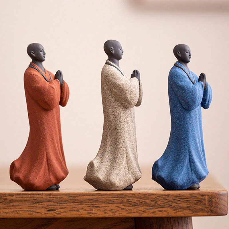 Buddha Stones Meditazione Preghiera Monaco Figura Ceramica Compassione Serenità Decorazione Casa - Image 4